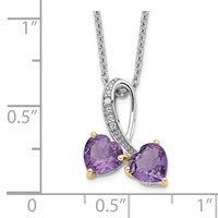 Brilliant Gemstones Sterling Silver with 14K Accent Rhodium-plated Amethyst and Diamond Heart Necklace with 2 Inch Extender, 18" view 3
