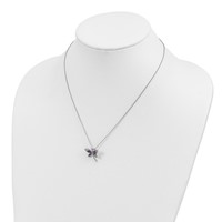 Brilliant Gemstones Sterling Silver with 14K Accent Rhodium-plated Amethyst Iolite Diamond Dragonfly 18 Inch Necklace with Extender, 2" view 4