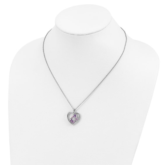 Brilliant Gemstones Sterling Silver with 14K Accent Rhodium-plated Amethyst and White Topaz and Diamond 18 Inch Necklace with 2 Inch Extender