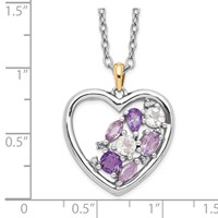 Brilliant Gemstones Sterling Silver with 14K Accent Rhodium-plated Amethyst and White Topaz and Diamond Necklace with 2 Inch Extender, 18" view 3