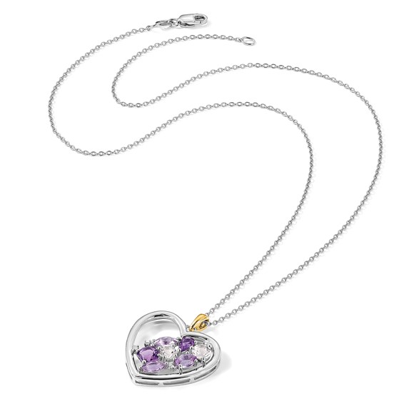 Brilliant Gemstones Sterling Silver with 14K Accent Rhodium-plated Amethyst and White Topaz and Diamond 18 Inch Necklace with 2 Inch Extender
