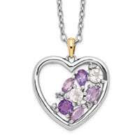 Brilliant Gemstones Sterling Silver with 14K Accent Rhodium-plated Amethyst and White Topaz and Diamond Necklace with 2 Inch Extender, 18" view 1