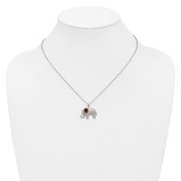 Brilliant Gemstones Sterling Silver with 14K Accent Rhodium-plated Garnet and Diamond Elephant Necklace with 2 Inch Extender, 18" view 4