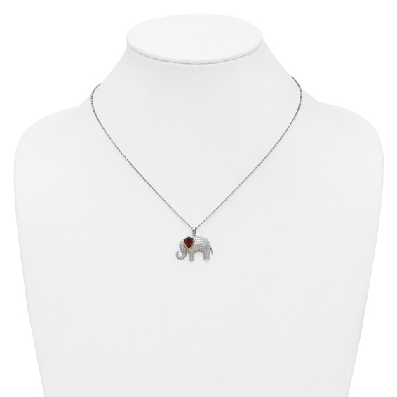 Sterling Silver with 14K Accent Rhodium-plated Gemstone & Diamond Elephant Necklaces