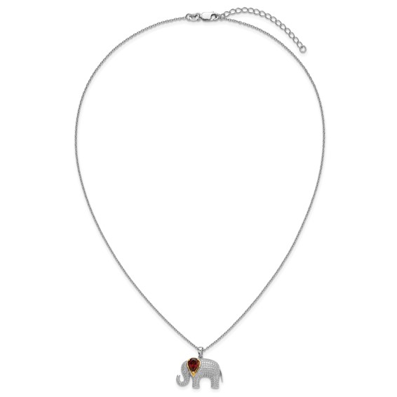 Sterling Silver with 14K Accent Rhodium-plated Gemstone & Diamond Elephant Necklaces