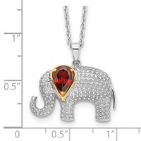 Brilliant Gemstones Sterling Silver with 14K Accent Rhodium-plated Garnet and Diamond Elephant Necklace with 2 Inch Extender, 18" view 3