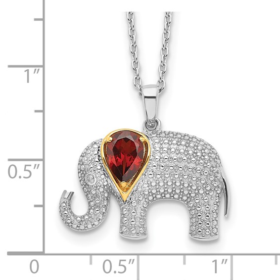 Sterling Silver with 14K Accent Rhodium-plated Gemstone & Diamond Elephant Necklaces