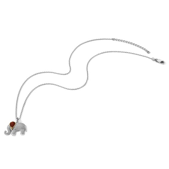 Sterling Silver with 14K Accent Rhodium-plated Gemstone & Diamond Elephant Necklaces