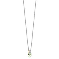 Brilliant Gemstones Sterling Silver with 14K Accent Rhodium-plated Green Quartz and Diamond Necklace with 2 Inch Extender, 18" view 2
