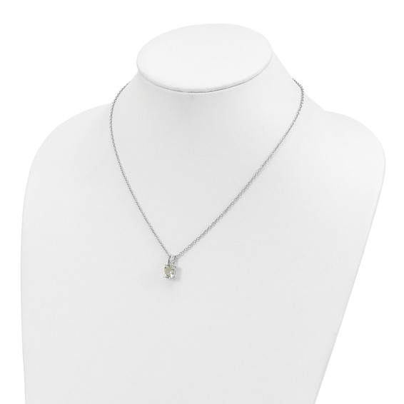Brilliant Gemstones Sterling Silver with 14K Accent Rhodium-plated Green Quartz and Diamond 18 Inch Necklace with 2 Inch Extender