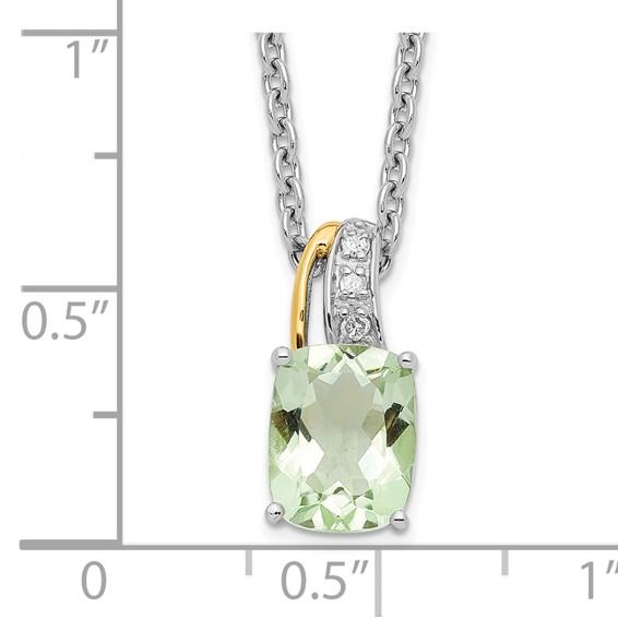 Brilliant Gemstones Sterling Silver with 14K Accent Rhodium-plated Green Quartz and Diamond 18 Inch Necklace with 2 Inch Extender