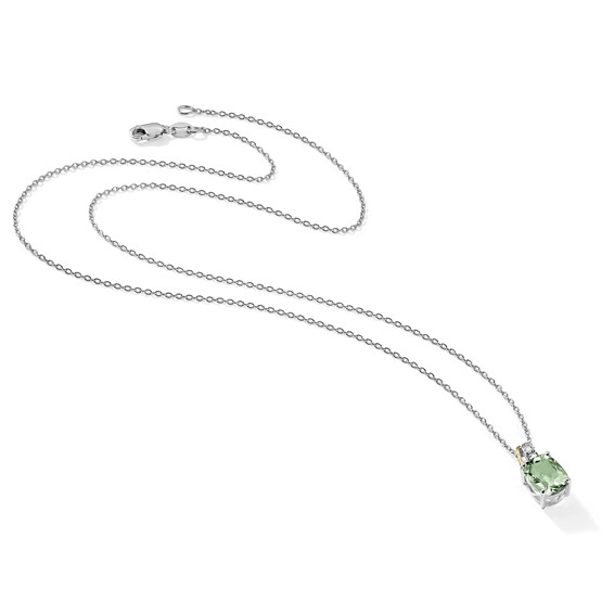 Brilliant Gemstones Sterling Silver with 14K Accent Rhodium-plated Green Quartz and Diamond 18 Inch Necklace with 2 Inch Extender