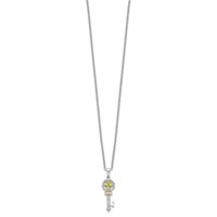 Brilliant Gemstones Sterling Silver with 14K Accent Rhodium-plated Peridot and Diamond Key Necklace with 2 Inch Extender, 18" view 2