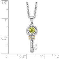 Brilliant Gemstones Sterling Silver with 14K Accent Rhodium-plated Peridot and Diamond Key Necklace with 2 Inch Extender, 18" view 3