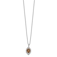 Brilliant Gemstones Sterling Silver with 14K Accent Rhodium-plated Smoky Quartz and White Topaz and Diamond Necklace with 2 Inch Extender, 18" view 2