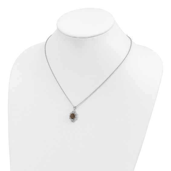 Brilliant Gemstones Sterling Silver with 14K Accent Rhodium-plated Smoky Quartz and White Topaz and Diamond 18 Inch Necklace with 2 Inch Extender