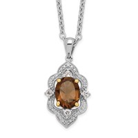 Brilliant Gemstones Sterling Silver with 14K Accent Rhodium-plated Smoky Quartz and White Topaz and Diamond Necklace with 2 Inch Extender, 18" view 1