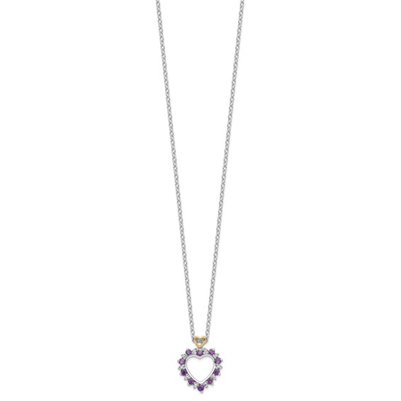 Brilliant Gemstones Sterling Silver with 14K Accent Rhodium-plated Amethyst and Diamond 18 Inch Necklace with 2 Inch Extender