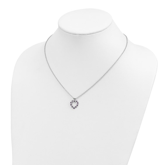 Brilliant Gemstones Sterling Silver with 14K Accent Rhodium-plated Amethyst and Diamond 18 Inch Necklace with 2 Inch Extender