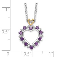 Brilliant Gemstones Sterling Silver with 14K Accent Rhodium-plated Amethyst and Diamond Necklace with 2 Inch Extender, 18" view 3