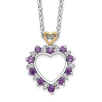 Brilliant Gemstones Sterling Silver with 14K Accent Rhodium-plated Amethyst and Diamond Necklace with 2 Inch Extender, 18" view 1