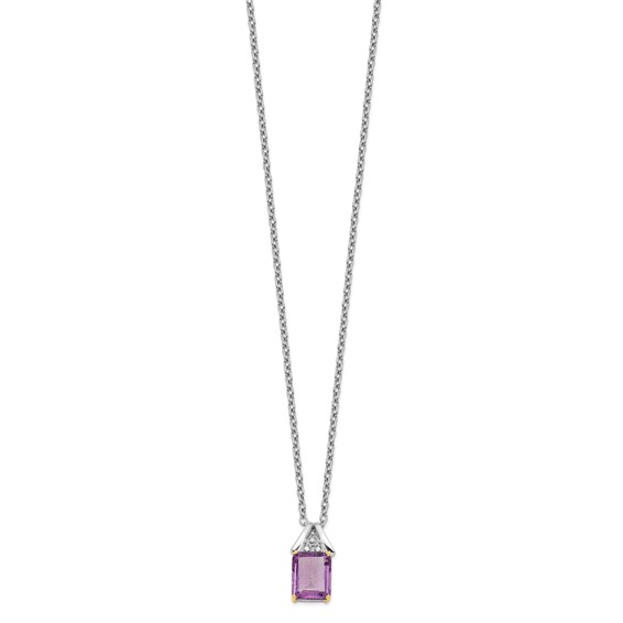 Brilliant Gemstones Sterling Silver with 14K Accent Rhodium-plated Amethyst and Diamond 18 Inch Necklace with 2 Inch Extender