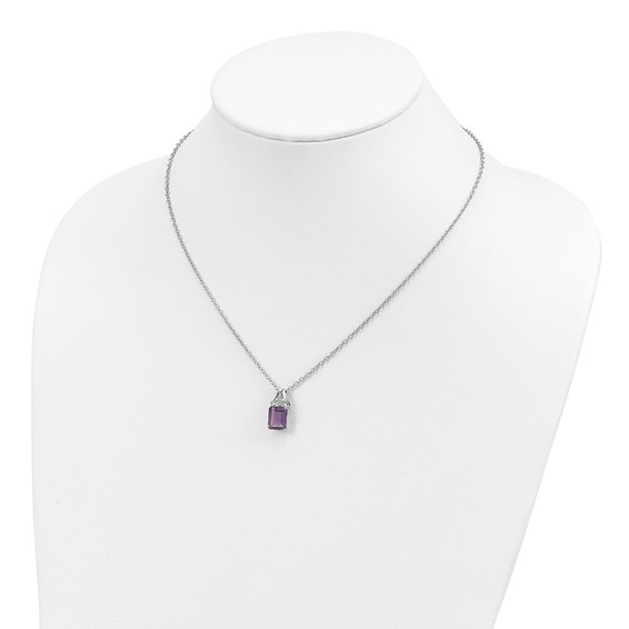 Brilliant Gemstones Sterling Silver with 14K Accent Rhodium-plated Amethyst and Diamond 18 Inch Necklace with 2 Inch Extender