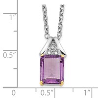 Brilliant Gemstones Sterling Silver with 14K Accent Rhodium-plated Amethyst and Diamond Necklace with 2 Inch Extender, 18" view 3