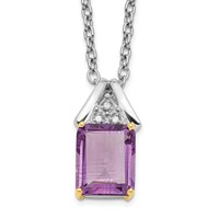 Brilliant Gemstones Sterling Silver with 14K Accent Rhodium-plated Amethyst and Diamond Necklace with 2 Inch Extender, 18" view 1