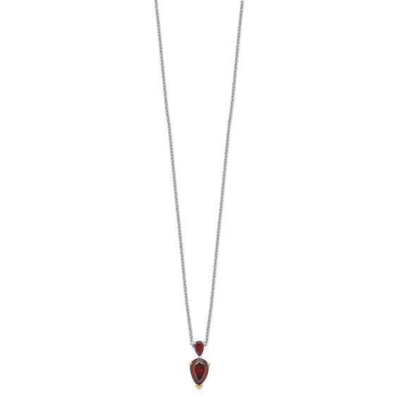 Brilliant Gemstones Sterling Silver with 14K Accent Rhodium-plated Garnet 18 Inch Necklace with 2 Inch Extender