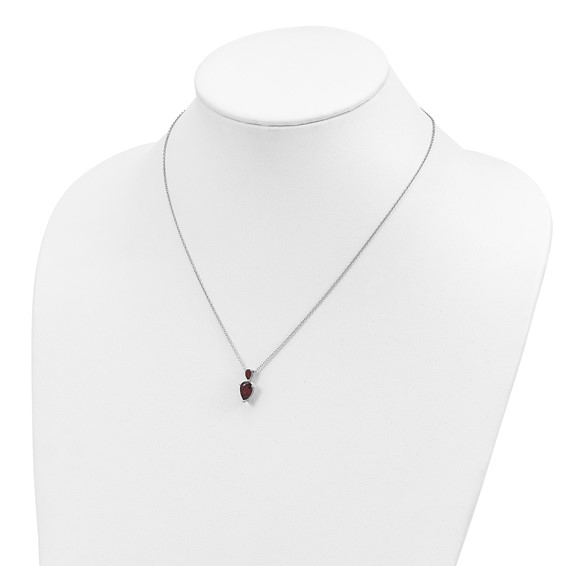 Brilliant Gemstones Sterling Silver with 14K Accent Rhodium-plated Garnet 18 Inch Necklace with 2 Inch Extender