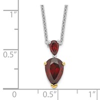 Brilliant Gemstones Sterling Silver with 14K Accent Rhodium-plated Garnet Necklace with 2 Inch Extender, 18" view 3