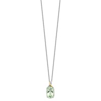 Brilliant Gemstones Sterling Silver with 14K Accent Rhodium-plated Green Quartz and Diamond Necklace with 2 Inch Extender, 18" view 2