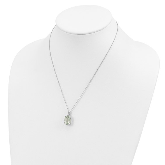 Brilliant Gemstones Sterling Silver with 14K Accent Rhodium-plated Green Quartz and Diamond 18 Inch Necklace with 2 Inch Extender