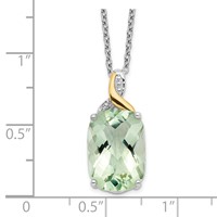 Brilliant Gemstones Sterling Silver with 14K Accent Rhodium-plated Green Quartz and Diamond Necklace with 2 Inch Extender, 18" view 3