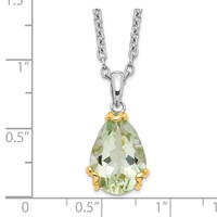 Brilliant Gemstones Sterling Silver with 14K Accent Rhodium-plated Green Quartz Necklace with 2 Inch Extender, 18" view 3
