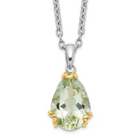 Brilliant Gemstones Sterling Silver with 14K Accent Rhodium-plated Green Quartz Necklace with 2 Inch Extender, 18" view 1