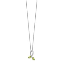 Brilliant Gemstones Sterling Silver with 14K Accent Rhodium-plated Peridot and Diamond Necklace with 2 Inch Extender, 18" view 2