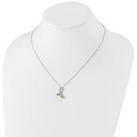 Brilliant Gemstones Sterling Silver with 14K Accent Rhodium-plated Peridot and Diamond Necklace with 2 Inch Extender, 18" view 3