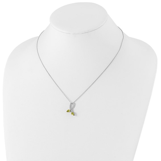 Brilliant Gemstones Sterling Silver with 14K Accent Rhodium-plated Peridot and Diamond 18 Inch Necklace with 2 Inch Extender