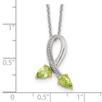 Brilliant Gemstones Sterling Silver with 14K Accent Rhodium-plated Peridot and Diamond Necklace with 2 Inch Extender, 18" view 4