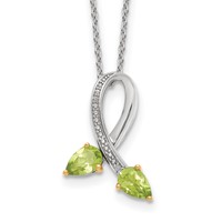 Brilliant Gemstones Sterling Silver with 14K Accent Rhodium-plated Peridot and Diamond Necklace with 2 Inch Extender, 18" view 1