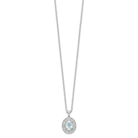 Brilliant Gemstones Sterling Silver with 14K Accent Rhodium-plated Sky Blue Topaz and Diamond 18 Inch Necklace with 2 Inch Extender