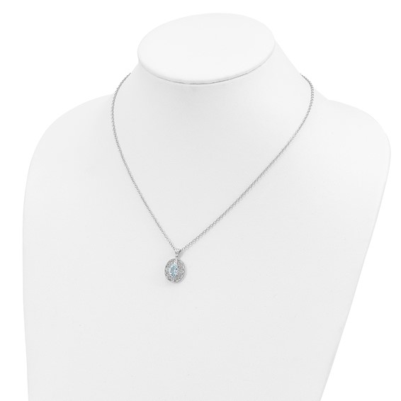 Brilliant Gemstones Sterling Silver with 14K Accent Rhodium-plated Sky Blue Topaz and Diamond 18 Inch Necklace with 2 Inch Extender