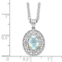Brilliant Gemstones Sterling Silver with 14K Accent Rhodium-plated Sky Blue Topaz and Diamond Necklace with 2 Inch Extender, 18" view 3