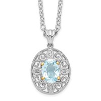 Brilliant Gemstones Sterling Silver with 14K Accent Rhodium-plated Sky Blue Topaz and Diamond Necklace with 2 Inch Extender, 18" view 1
