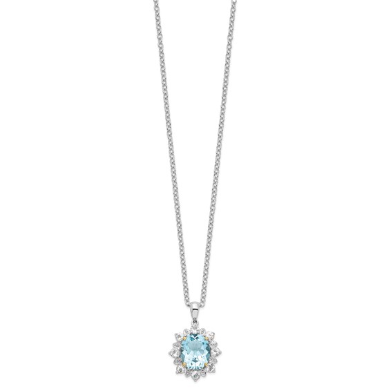 Brilliant Gemstones Sterling Silver with 14K Accent Rhodium-plated Sky Blue Topaz and White Topaz 18 Inch Necklace with 2 Inch Extender
