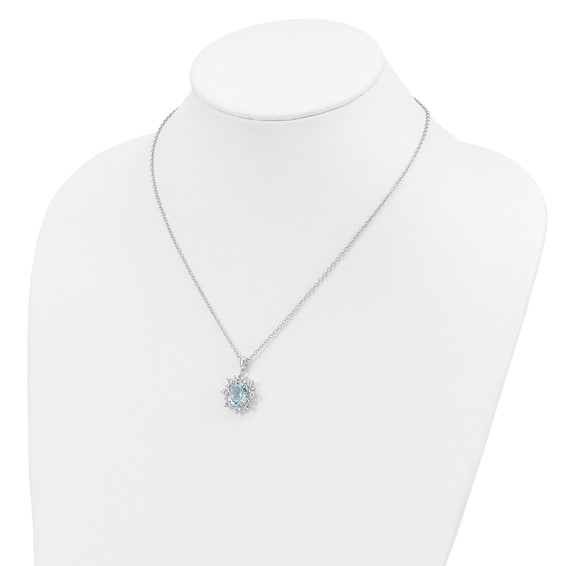 Brilliant Gemstones Sterling Silver with 14K Accent Rhodium-plated Sky Blue Topaz and White Topaz 18 Inch Necklace with 2 Inch Extender