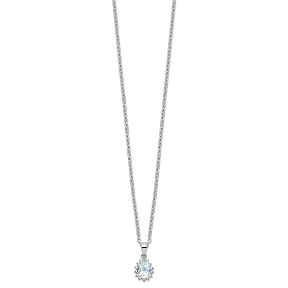 Brilliant Gemstones Sterling Silver with 14K Accent Rhodium-plated Sky Blue Topaz and Diamond 18 Inch Necklace with 2 Inch Extender
