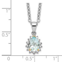 Brilliant Gemstones Sterling Silver with 14K Accent Rhodium-plated Sky Blue Topaz and Diamond Necklace with 2 Inch Extender, 18" view 3